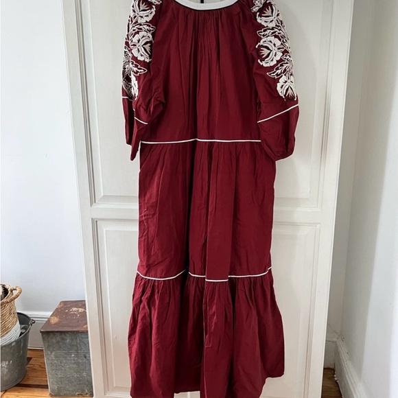 Anthropologie Burgundy embroidered maxi dress - Picture 2 of 6